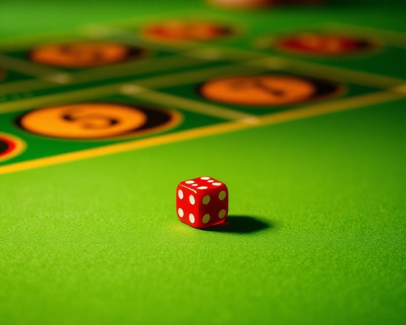 Green felt casino table with a single red die