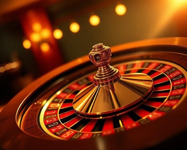 Elegant roulette wheel in warm gold spotlight